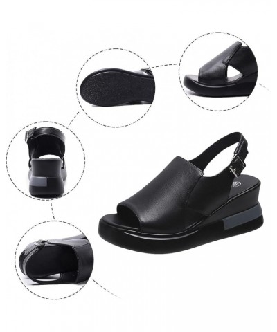 Women's Platform Sandals Classic Summer Platform Sandal for Women Knitted Fish Mouth Sandals A1q2-black $14.65 Sandals