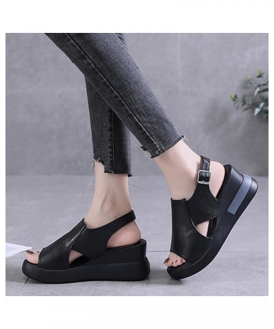 Women's Platform Sandals Classic Summer Platform Sandal for Women Knitted Fish Mouth Sandals A1q2-black $14.65 Sandals