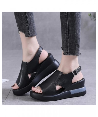 Women's Platform Sandals Classic Summer Platform Sandal for Women Knitted Fish Mouth Sandals A1q2-black $14.65 Sandals