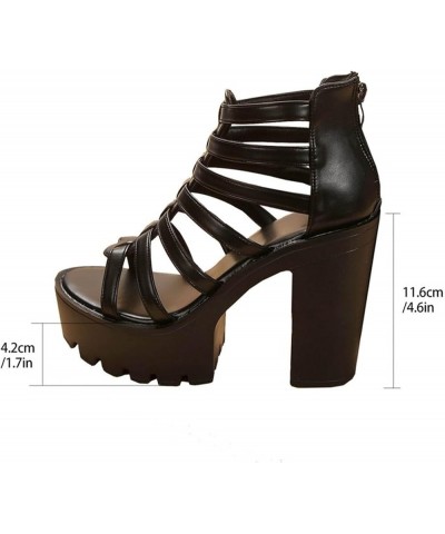 Womens Clear Sandals Spring And Summer Roman Style Thick Heel Women's Fashionable Simple Roman Sandals Women with Straps Blac...