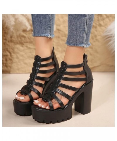 Womens Clear Sandals Spring And Summer Roman Style Thick Heel Women's Fashionable Simple Roman Sandals Women with Straps Blac...