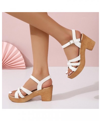 Womens Sandal Slides Ladies Fashion Summer Solid Leather Knitted Buckle Thick High Women's Platform Sandals Espadrille White ...