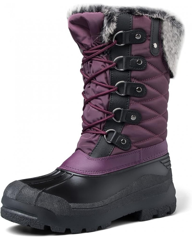 Women's Snow Boots Warm Insulated Faux Fur Lined Waterproof Mid-Calf Winter Boots Purple $28.79 Outdoor Shoes