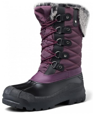 Women's Snow Boots Warm Insulated Faux Fur Lined Waterproof Mid-Calf Winter Boots Purple $28.79 Outdoor Shoes