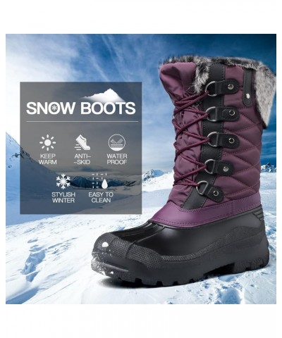 Women's Snow Boots Warm Insulated Faux Fur Lined Waterproof Mid-Calf Winter Boots Purple $28.79 Outdoor Shoes