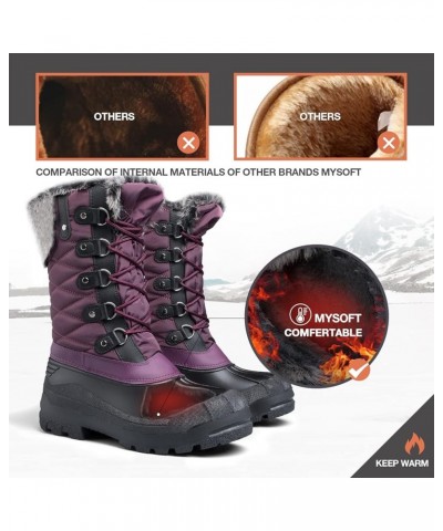 Women's Snow Boots Warm Insulated Faux Fur Lined Waterproof Mid-Calf Winter Boots Purple $28.79 Outdoor Shoes