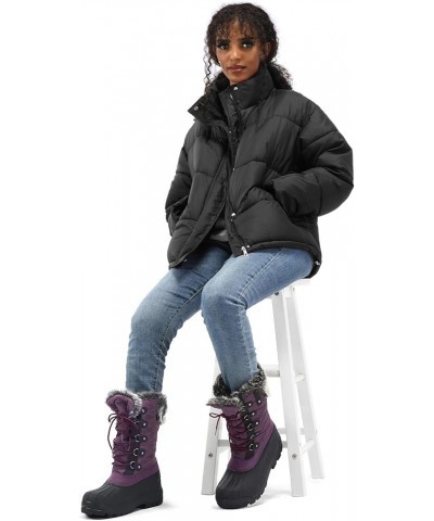 Women's Snow Boots Warm Insulated Faux Fur Lined Waterproof Mid-Calf Winter Boots Purple $28.79 Outdoor Shoes