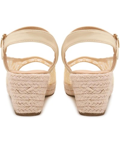 Wedge Heel Cut-Out Vamp Peep Toe Slingback Women's Sandals Mesh Beige $27.35 Sandals