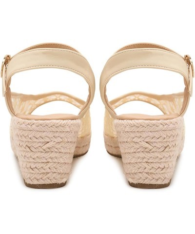 Wedge Heel Cut-Out Vamp Peep Toe Slingback Women's Sandals Mesh Beige $27.35 Sandals