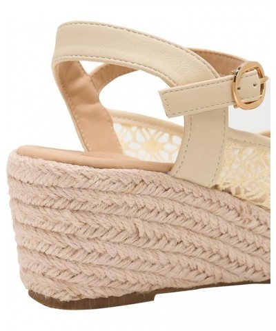 Wedge Heel Cut-Out Vamp Peep Toe Slingback Women's Sandals Mesh Beige $27.35 Sandals