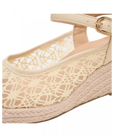 Wedge Heel Cut-Out Vamp Peep Toe Slingback Women's Sandals Mesh Beige $27.35 Sandals