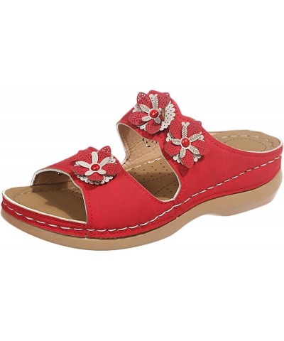 Womens Sandals Dressy Wide Width Sandals Walking Slippers With Arch Support Anti-Slip Breathable Vintage Flip Flops Red $9.81...