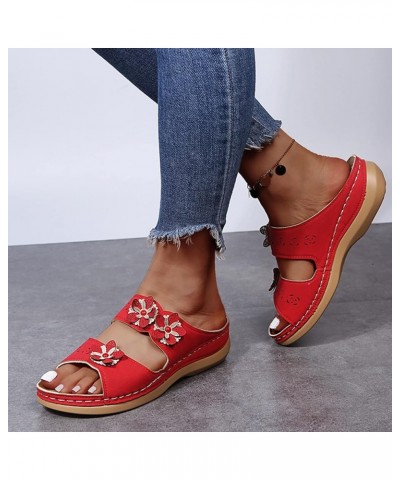 Womens Sandals Dressy Wide Width Sandals Walking Slippers With Arch Support Anti-Slip Breathable Vintage Flip Flops Red $9.81...