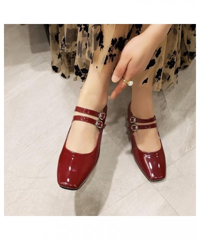 Women Comfort Mid Block Heels Mary Jane with Square Toe Red $21.34 Pumps