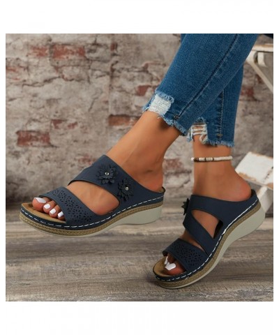 Shoes for Women Elastic Ankle Strap Block Low Chunky Heel Wedges Sandal Flat Mules Open Toe Party Sandal 153-htrns-d-blue $21...