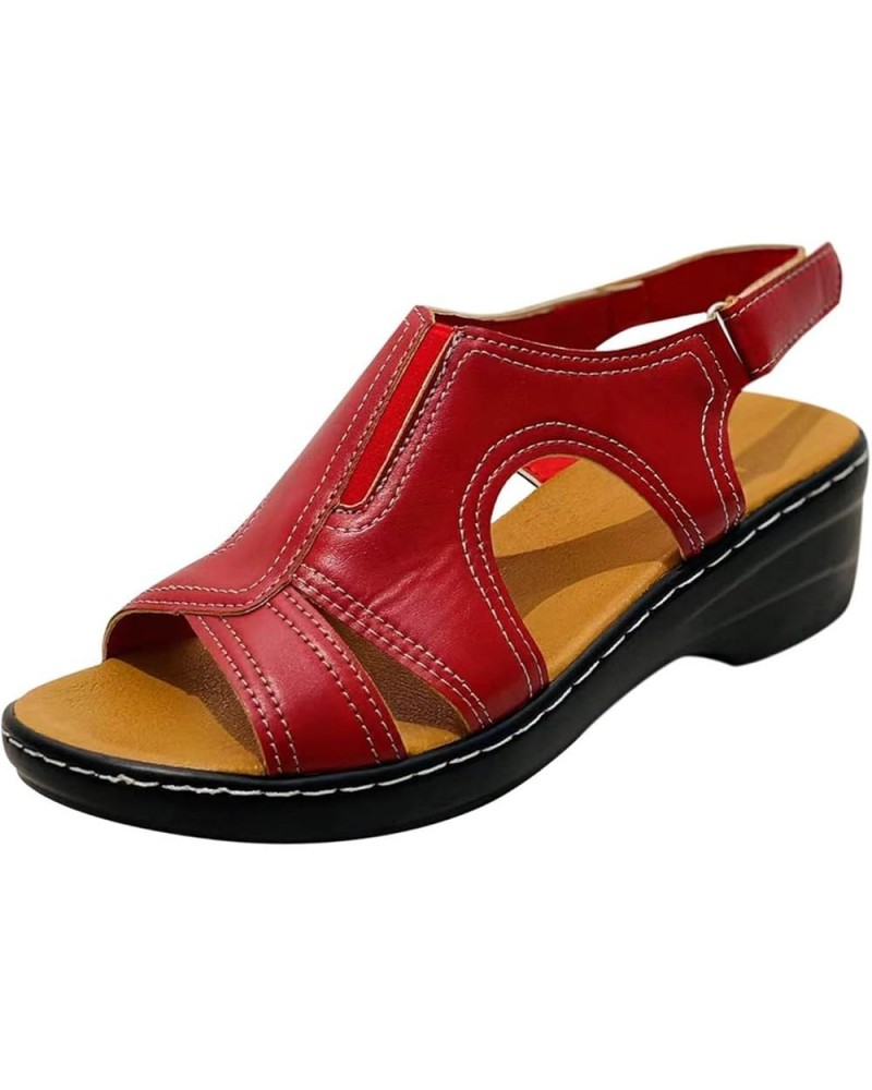 Sandals for Women Wedge Slip On Dressy Strappy Slip on Sandals Comfortable Outdoor Shoes 103-nrny-red1 $9.49 Sandals