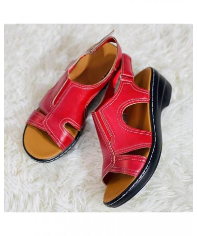 Sandals for Women Wedge Slip On Dressy Strappy Slip on Sandals Comfortable Outdoor Shoes 103-nrny-red1 $9.49 Sandals