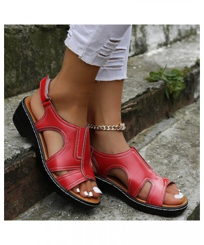 Sandals for Women Wedge Slip On Dressy Strappy Slip on Sandals Comfortable Outdoor Shoes 103-nrny-red1 $9.49 Sandals