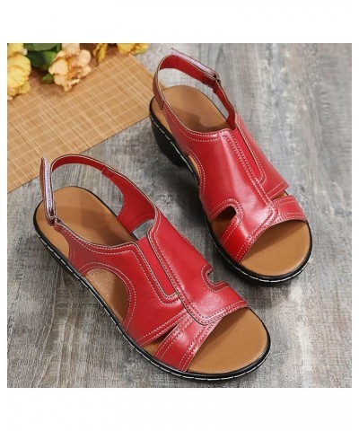 Sandals for Women Wedge Slip On Dressy Strappy Slip on Sandals Comfortable Outdoor Shoes 103-nrny-red1 $9.49 Sandals