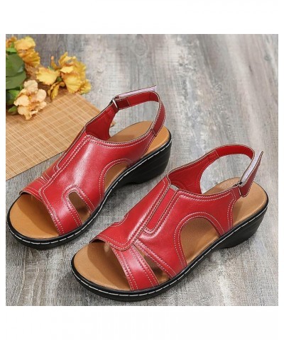 Sandals for Women Wedge Slip On Dressy Strappy Slip on Sandals Comfortable Outdoor Shoes 103-nrny-red1 $9.49 Sandals