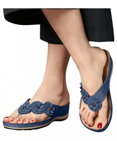 Sandals Women Comfortable Walking Wedge Sandals for Women Dressy Summer Flip Flops Flat Shoes with Arch Support Blue 7.5 $14....