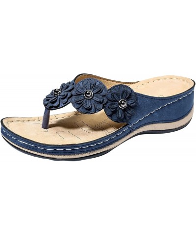 Sandals Women Comfortable Walking Wedge Sandals for Women Dressy Summer Flip Flops Flat Shoes with Arch Support Blue 7.5 $14....