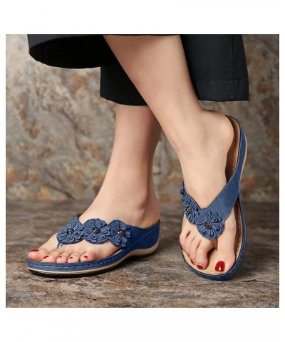 Sandals Women Comfortable Walking Wedge Sandals for Women Dressy Summer Flip Flops Flat Shoes with Arch Support Blue 7.5 $14....