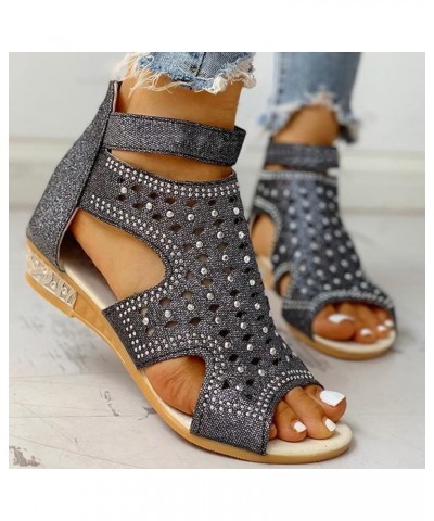 Pan Sandals Breathable Women Spring Wedges And Toe Zipper Rhinestones Summer Casual Shoes Sandals for Women Memory Foam Sanda...