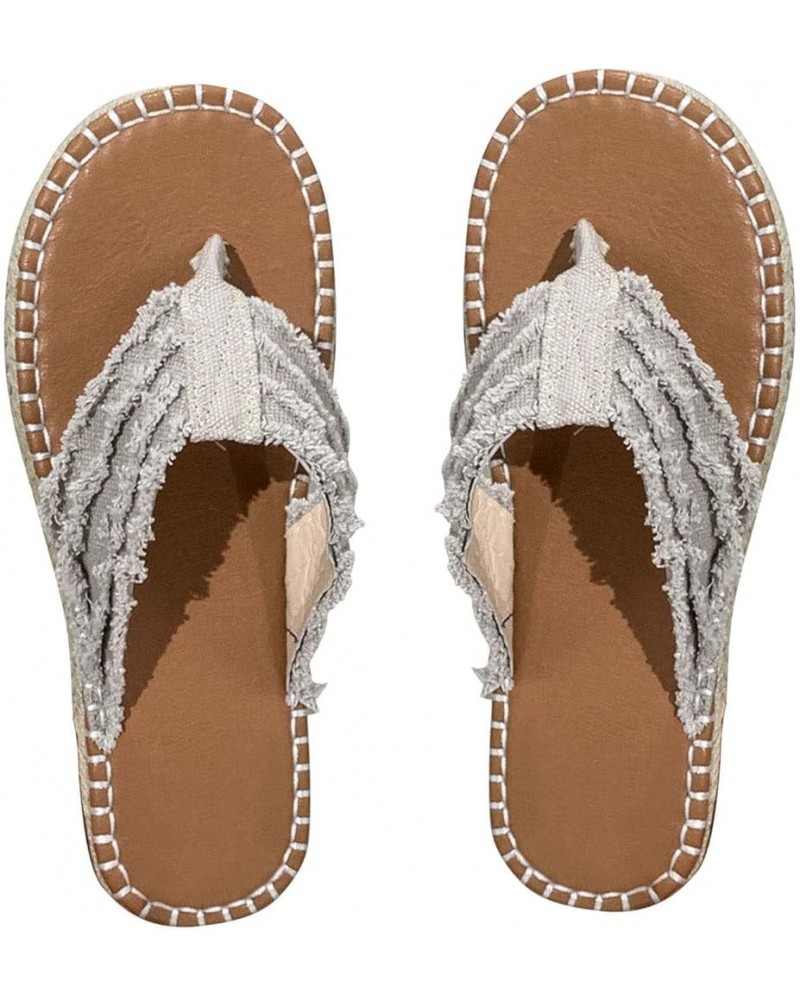 Summer Beach Flip Flop for Women Vintage Linen Espadrille Sandals Casual Open Clip Toe Slip On Slides Slippers Grey $13.19 Sa...