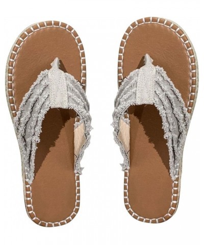 Summer Beach Flip Flop for Women Vintage Linen Espadrille Sandals Casual Open Clip Toe Slip On Slides Slippers Grey $13.19 Sa...