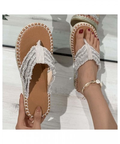 Summer Beach Flip Flop for Women Vintage Linen Espadrille Sandals Casual Open Clip Toe Slip On Slides Slippers Grey $13.19 Sa...