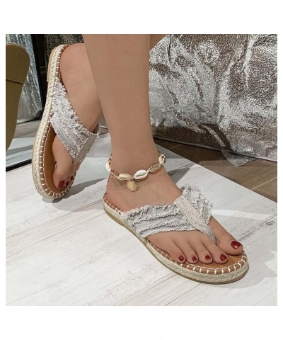 Summer Beach Flip Flop for Women Vintage Linen Espadrille Sandals Casual Open Clip Toe Slip On Slides Slippers Grey $13.19 Sa...