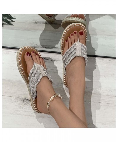 Summer Beach Flip Flop for Women Vintage Linen Espadrille Sandals Casual Open Clip Toe Slip On Slides Slippers Grey $13.19 Sa...