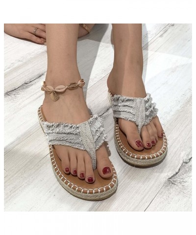 Summer Beach Flip Flop for Women Vintage Linen Espadrille Sandals Casual Open Clip Toe Slip On Slides Slippers Grey $13.19 Sa...