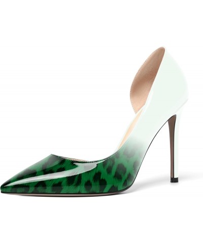 Womens Sexy Fashion Slip On Evening Pointed Toe Patent Stiletto High Heel Pumps Shoes 4 Inch White Green Leopard $34.44 Pumps