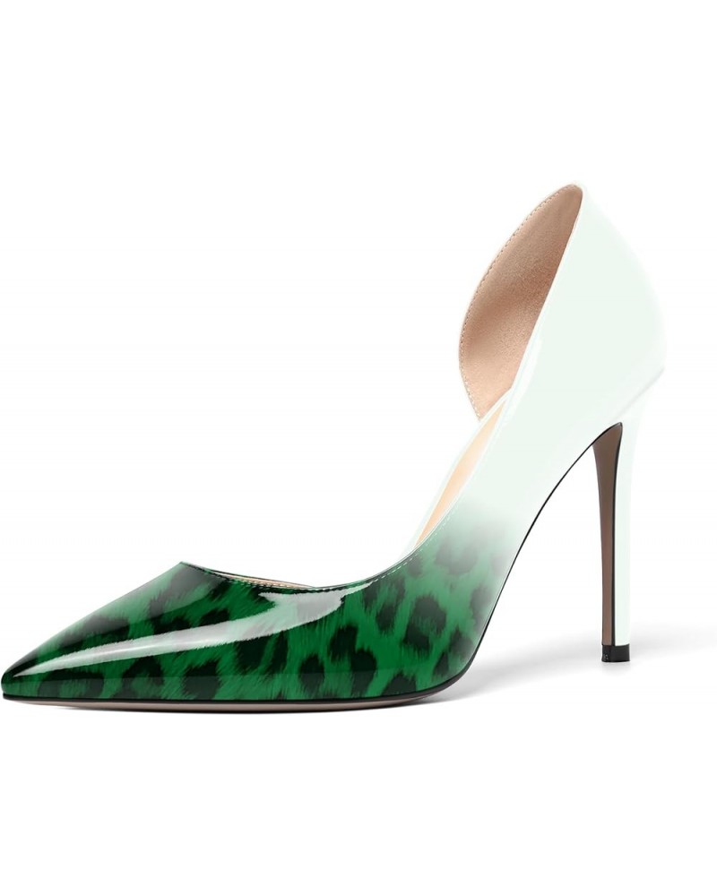 Womens Sexy Fashion Slip On Evening Pointed Toe Patent Stiletto High Heel Pumps Shoes 4 Inch White Green Leopard $34.44 Pumps