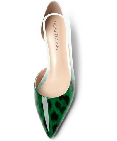 Womens Sexy Fashion Slip On Evening Pointed Toe Patent Stiletto High Heel Pumps Shoes 4 Inch White Green Leopard $34.44 Pumps