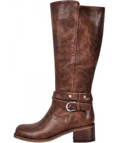 Riding Boots for Women Motorcycle Boots Wide Calf Boots Knee Brown $36.53 Boots