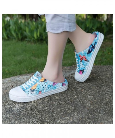 Women's Summer Sandals Beach Shoes Slippers Butterfly Print Shoes Womens Flat Blue $6.06 Oxfords