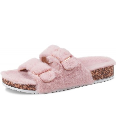 Womens Slippers Open Toe Fuzzy Lining Sandals with Arch Support, Adjustable Buckle Outdoor Slipper Pink $12.74 Slippers