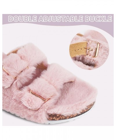 Womens Slippers Open Toe Fuzzy Lining Sandals with Arch Support, Adjustable Buckle Outdoor Slipper Pink $12.74 Slippers