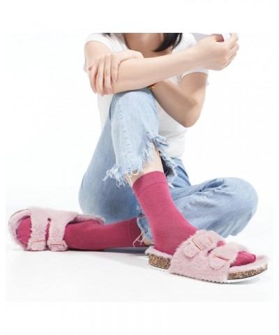 Womens Slippers Open Toe Fuzzy Lining Sandals with Arch Support, Adjustable Buckle Outdoor Slipper Pink $12.74 Slippers