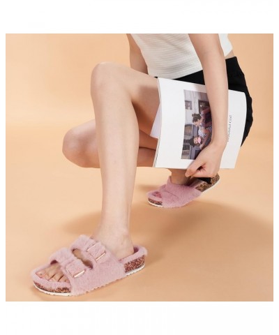 Womens Slippers Open Toe Fuzzy Lining Sandals with Arch Support, Adjustable Buckle Outdoor Slipper Pink $12.74 Slippers