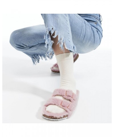 Womens Slippers Open Toe Fuzzy Lining Sandals with Arch Support, Adjustable Buckle Outdoor Slipper Pink $12.74 Slippers