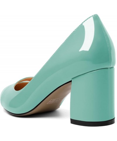 Women's Mid Block Heel Pumps, Pointed Toe Slip On Chunky Heels Ladies Work Office Dress Shoes 2.5 Inches Patent Mint Green $2...