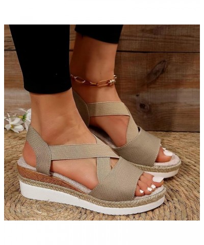 Platform Women Shoes For Women 2 Inch Heel Comfortable Sandals Wedges 11 Wide Sexy Platform Sandals Women Sho F-khaki $13.15 ...