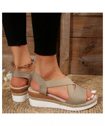 Platform Women Shoes For Women 2 Inch Heel Comfortable Sandals Wedges 11 Wide Sexy Platform Sandals Women Sho F-khaki $13.15 ...