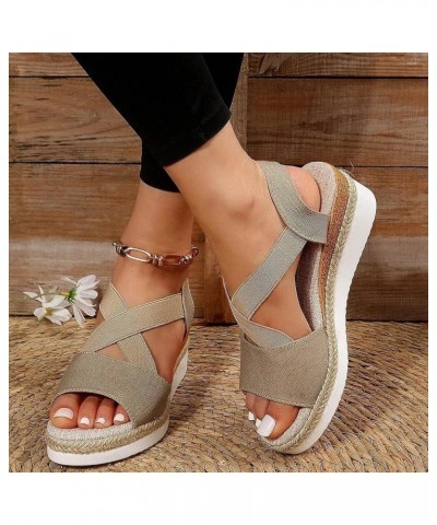 Platform Women Shoes For Women 2 Inch Heel Comfortable Sandals Wedges 11 Wide Sexy Platform Sandals Women Sho F-khaki $13.15 ...