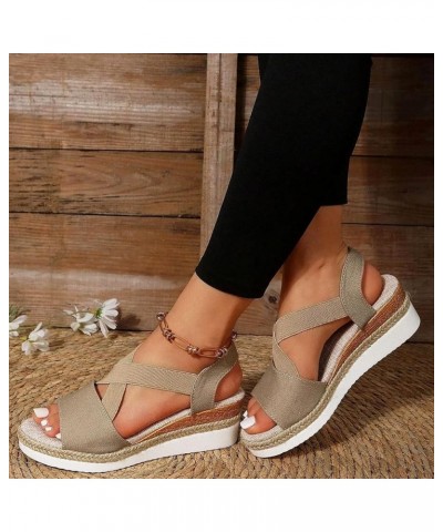 Platform Women Shoes For Women 2 Inch Heel Comfortable Sandals Wedges 11 Wide Sexy Platform Sandals Women Sho F-khaki $13.15 ...