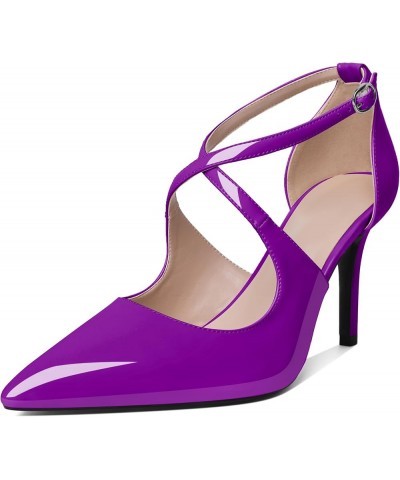 High Heels for Women Pointed Toe Stiletto Heels Pumps Closed Toe 3.5" Criss-Cross Strappy Slim Thin Heel Shoes Patent Purple ...